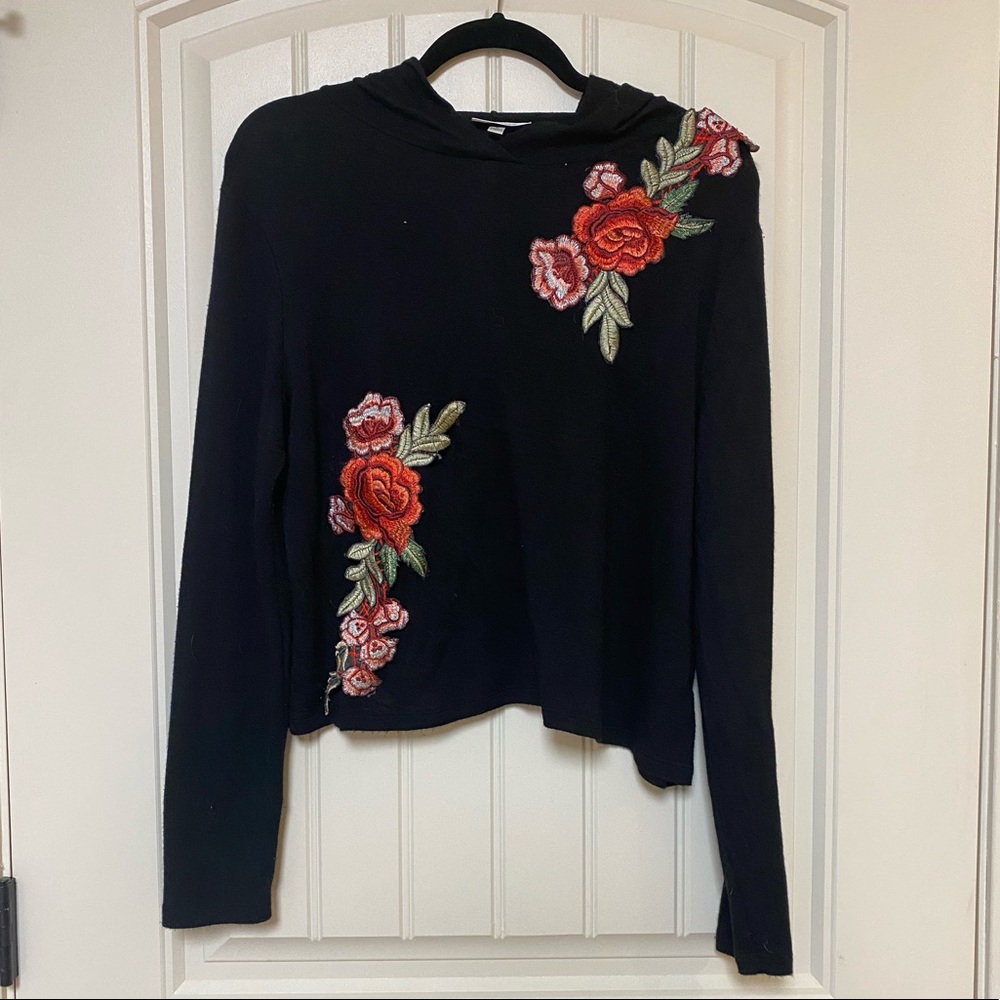 Floral Patch Hooded Shirt